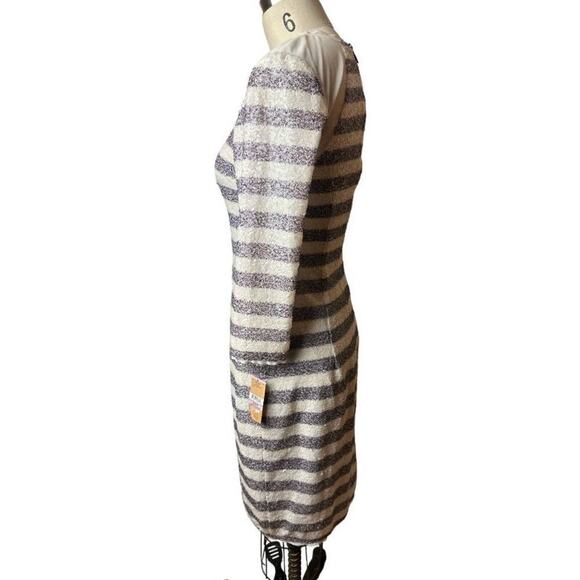 Rachel Roy Indigo Ivory Dark Sequins Stripe 3/4 Sleeve Dress Women's Size 6 NWT - Picture 2 of 6